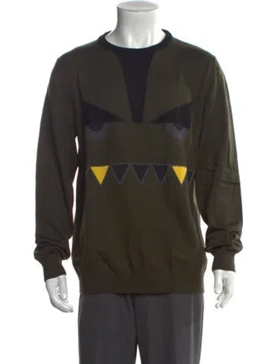 Pre-owned Fendi Monsters Motif Wool Pullover In Green