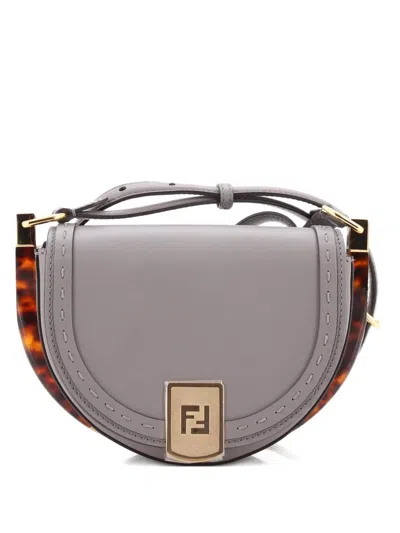 Pre-owned Fendi Moonlight Flap Bag Leather With Plexiglass Detail Crossbody Bag In Gray