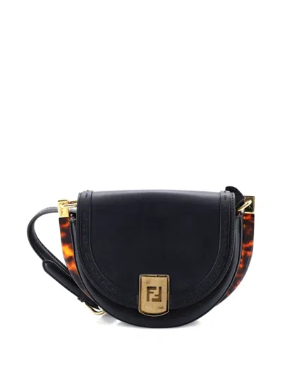 Pre-owned Fendi Moonlight Flap Bag Leather With Plexiglass Detail Crossbody Bag In Black