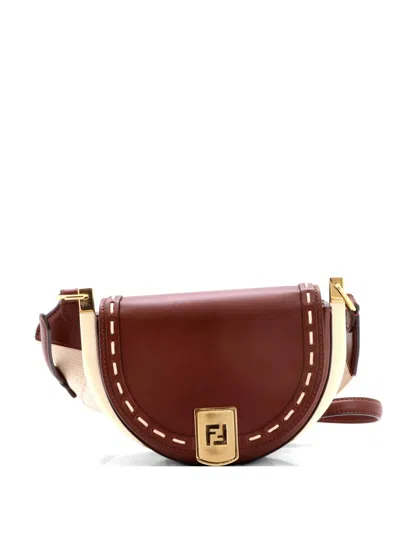 Pre-owned Fendi Moonlight Flap Bag Leather With Plexiglass Detail Crossbody Bag In Brown