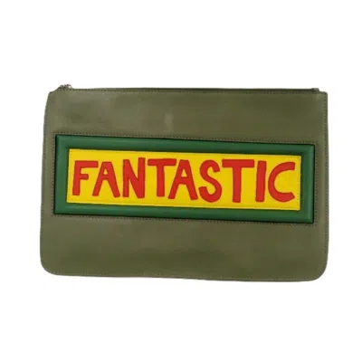 Pre-owned Fendi Moss Green Leather Clutch Bag ()
