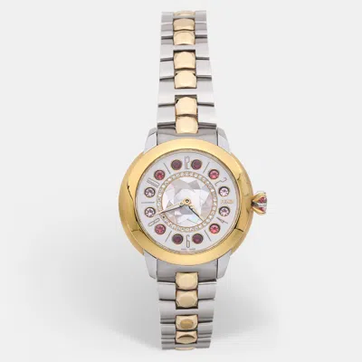 Pre-owned Fendi Mother Of Pearl Diamond Topaz Two-tone Stainless Steel Ishine F121124500t01 Women's Wristwatch 33.50 In White