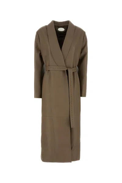 FENDI FENDI MUD LEATHER COAT