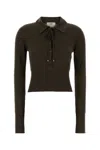 Fendi Mud Stretch Wool Polo Shirt In Brown