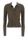 Fendi Mud Stretch Wool Polo Shirt In Brown