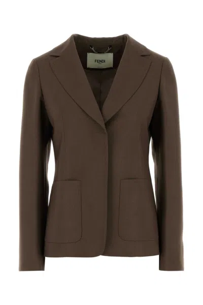 FENDI BROWN SINGLE-BREASTED BLAZER