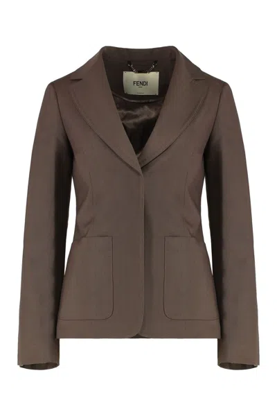 Fendi Wool-mohair Blend Blazer In Brown