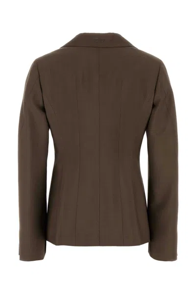 Fendi Mud Wool Blend Blazer In Brown