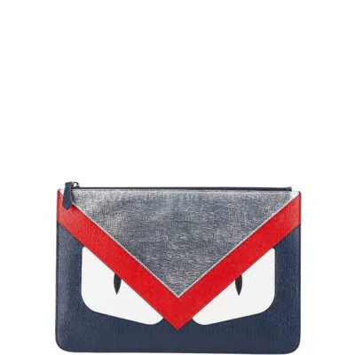 Pre-owned Fendi Multi-color Navy Silver Leather Clutch Bag ()