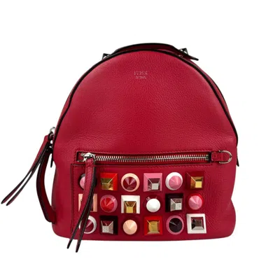 Pre-owned Fendi Multi-color Red Color Leather Metal Backpack ()