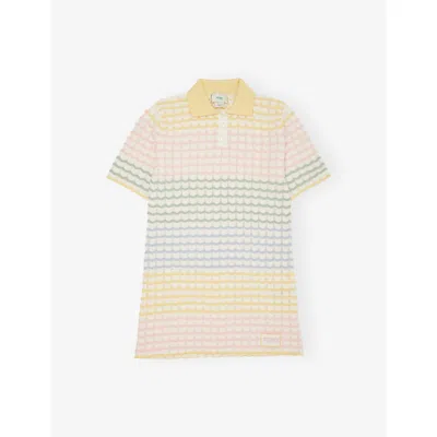 Fendi Kids' Multi+mimosa Striped Polo-collar Cotton-knit Dress 8-12