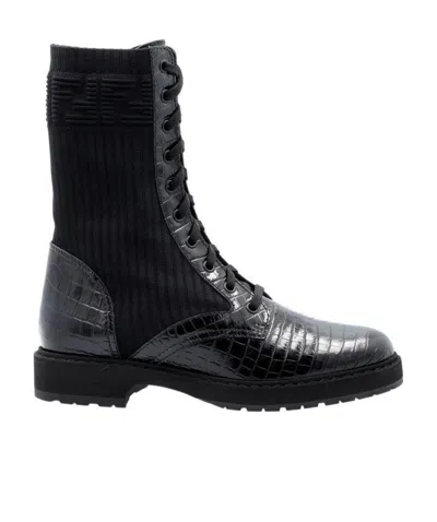 Fendi Multi-panel Lace-up Boots In Black