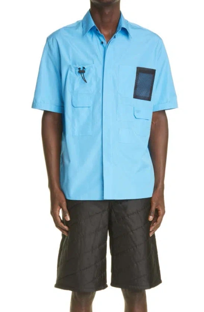 Fendi Multi Pocket Cotton Button-up Shirt In Blue