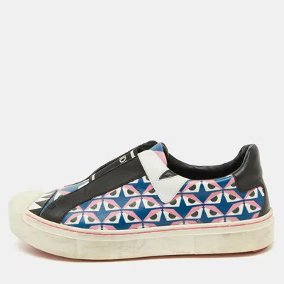 Pre-owned Fendi Multicolor Bug Eye Print Leather Slip On Sneakers Size 38