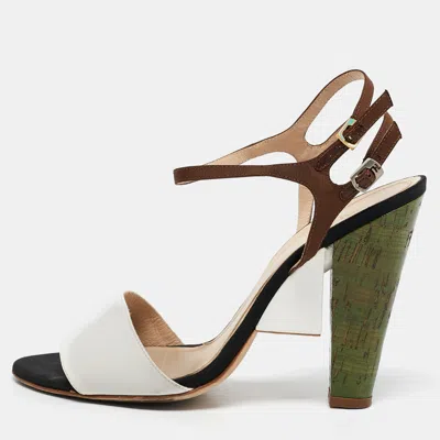Pre-owned Fendi Multicolor Canvas And Leather Ankle Strap Sandals Size 40