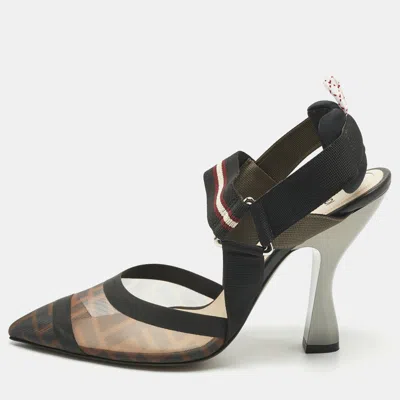 Pre-owned Fendi Multicolor Canvas And Leather Colibri Slingback Pumps Size 39