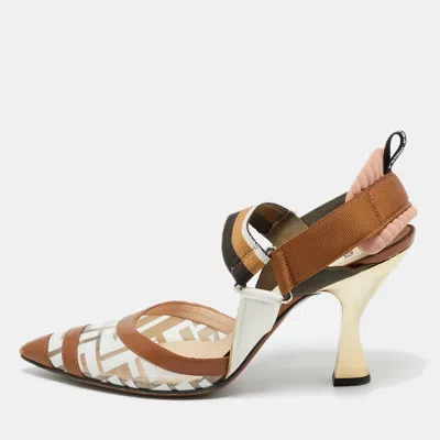 Pre-owned Fendi Multicolor Canvas And Leather Colibri Slingback Pumps Size 40