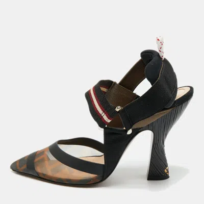 Pre-owned Fendi Multicolor Canvas And Mesh Colibri Pumps Size 36