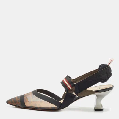 Pre-owned Fendi Multicolor Canvas And Mesh Colibri Slingback Pumps Size 42