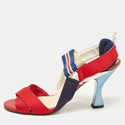 Pre-owned Fendi Multicolor Canvas Ankle Strap Sandals Size 39