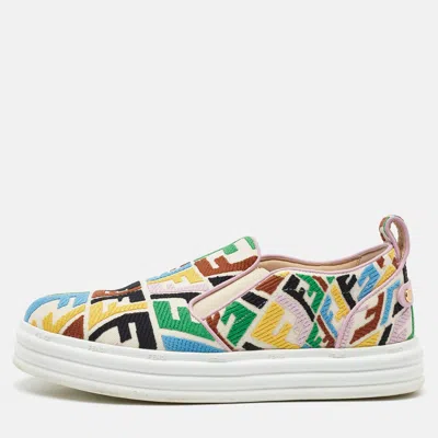 Pre-owned Fendi Multicolor Canvas Ff Vertigo Slip On Sneakers Size 39