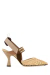 Fendi Medium-heeled Mesh Slingbacks With Raffia Ff Embroidery