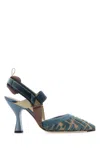 Fendi Colibrì Pumps With Curved Heel And Textured Fabric In Light Blue