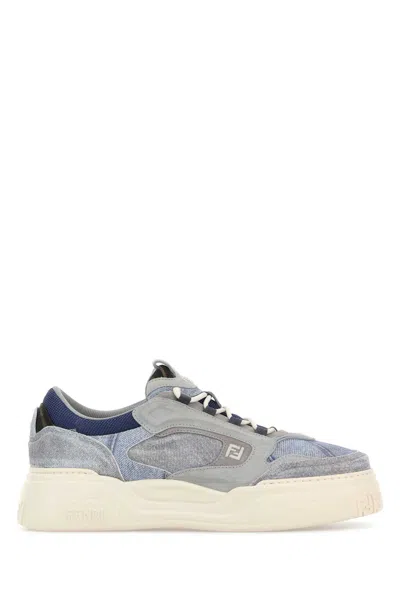 Fendi Denim Force Sneakers Round Toe Panels In Blue