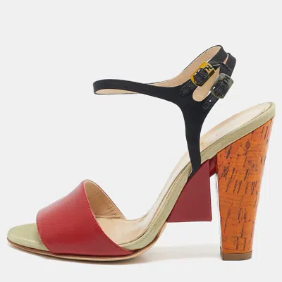 Pre-owned Fendi Multicolor Fabric And Leather Fantasia Ankle Strap Sandals Size 36