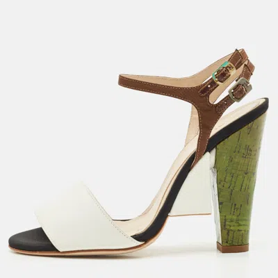 Pre-owned Fendi Multicolor Fabric And Leather Fantasia Ankle Strap Sandals Size 36