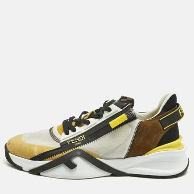 Pre-owned Fendi Multicolor Fabric And Leather Flow Lace Up Sneakers Size 45