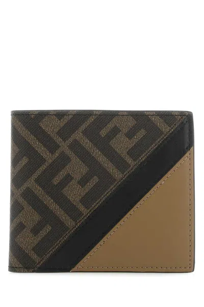 Fendi Multicolor Fabric And Leather Wallet In Tabacco