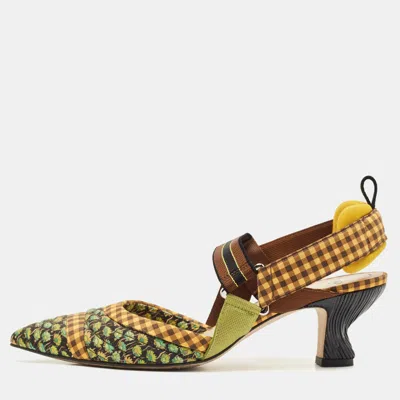 Pre-owned Fendi Multicolor Fabric Colibri Pointed Toe Slingback Pumps Size 40