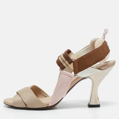 Pre-owned Fendi Multicolor Fabric Colibri Slingback Sandals Size 37.5