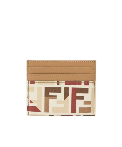 Fendi Multicolor Ff Fabric Flat Card Holder In Brown