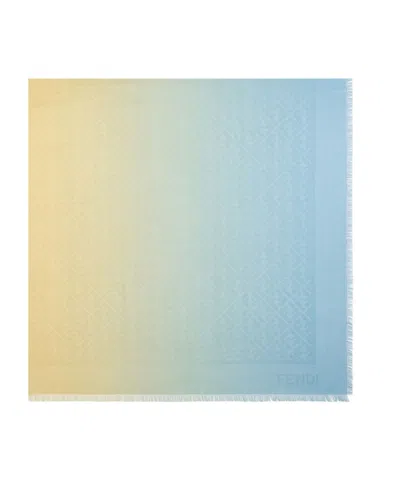 Fendi Multicolor Ff Silk And Wool Shawl In Blue