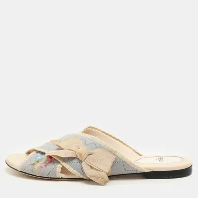 Pre-owned Fendi Multicolor Knit Fabric Criss Cross Bow Flat Slides Size 39