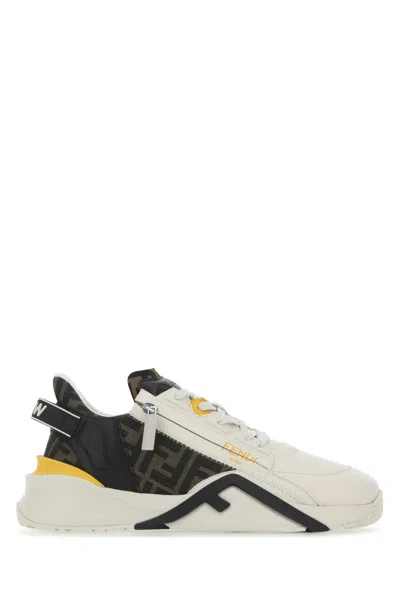 FENDI MULTICOLOR LEATHER AND FABRIC FLOW SNEAKERS