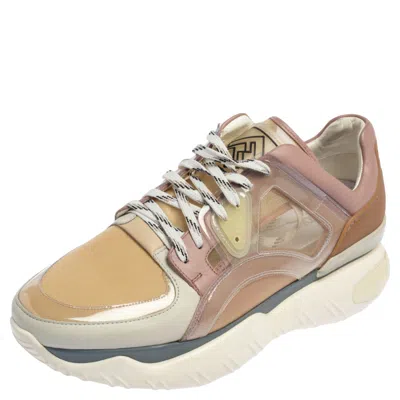 Pre-owned Fendi Multicolor Leather And Mesh Lace Up Sneakers Size 41