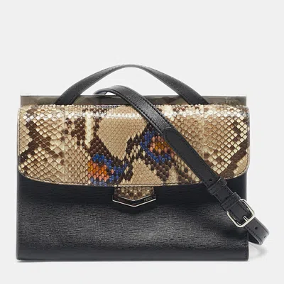 Pre-owned Fendi Multicolor Leather And Python Mini Demi Jour Top Handle Bag