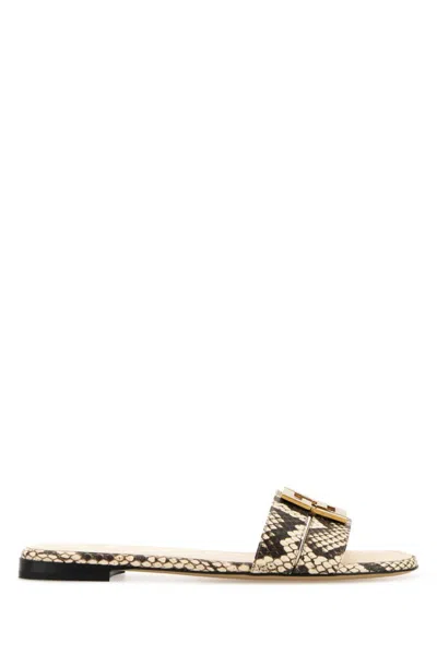 Fendi Multicolor Leather  Ffold Slippers In Neutral