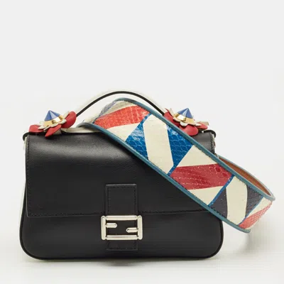 Pre-owned Fendi Multicolor Leather Micro Flowerland Double Baguette Bag W/snakeskin Strap
