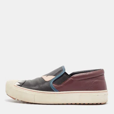 Pre-owned Fendi Multicolor Leather Monster Slip On Sneakers Size 36.5