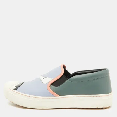 Pre-owned Fendi Multicolor Leather Monster Slip On Sneakers Size 38