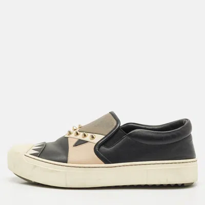 Pre-owned Fendi Multicolor Leather Studded Karlito Slip On Sneakers Size 37