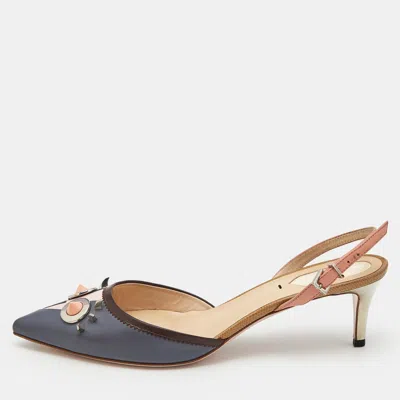 Pre-owned Fendi Multicolor Leather Studded Monster Slingback Sandals Size 38.5