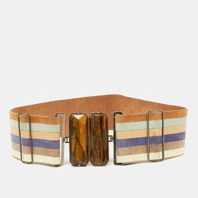 Pre-owned Fendi Multicolor Leather Wide Waist Belt 70cm