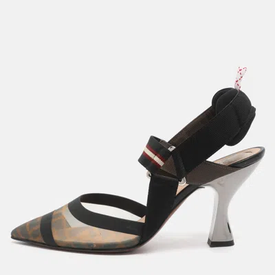 Pre-owned Fendi Multicolor Mesh And Fabric Colibri Slingback Pointed Toe Sandals Size 37.5