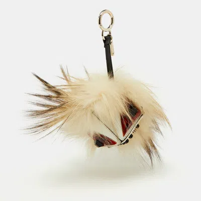 Pre-owned Fendi Multicolor Mink Fur And Leather Eye Studded Cube Monster Bag Charm