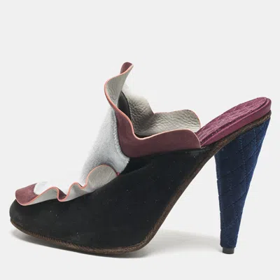 Pre-owned Fendi Multicolor Nubuck Leather And Velvet Mules Size 39